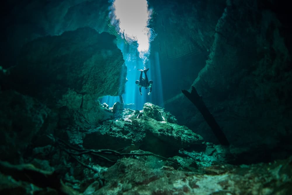 Profundidades cenote yucatán